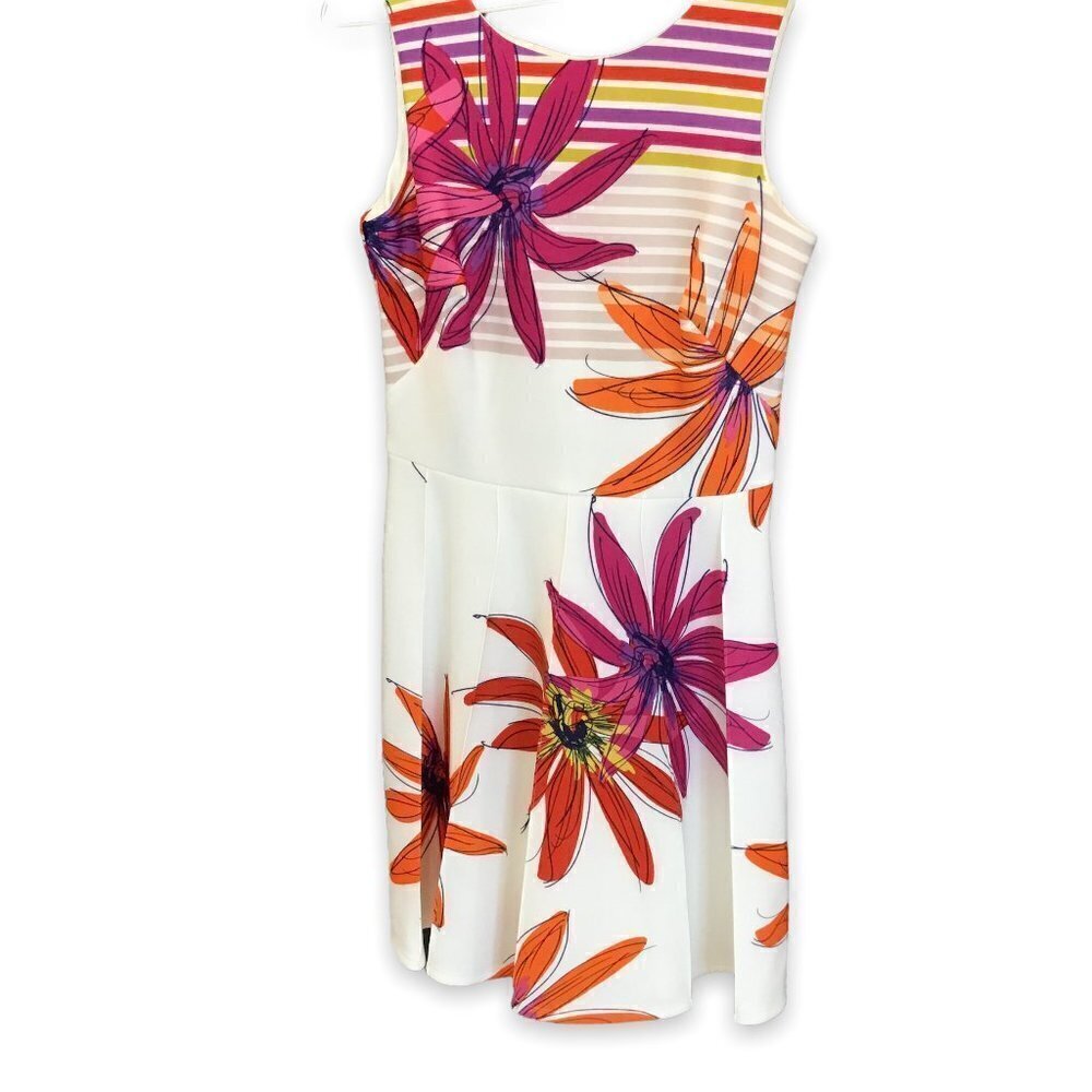 Metaphor Fit & Flare Dress Colorful Floral Front Pleat Back 12" Zipper Size 12